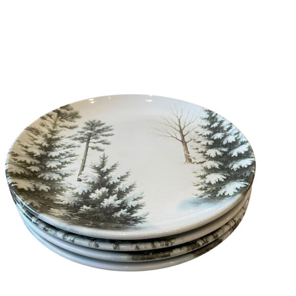 Christmas Pine Tree Salad Plates 8in Green White Made in Brazil Set of 4 NEW - Picture 5 of 12